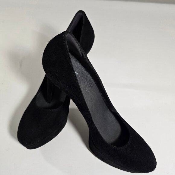 Stuart Weitzman Black Suede Platform Pumps Round Toe 7.5 N 5" Stiletto Heel - Picture 4 of 16